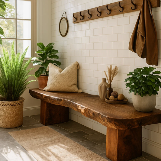 Handcrafted Solid Wood Bench – Rustic Live-Edge Slab Entryway Seating - view 1 of 5
