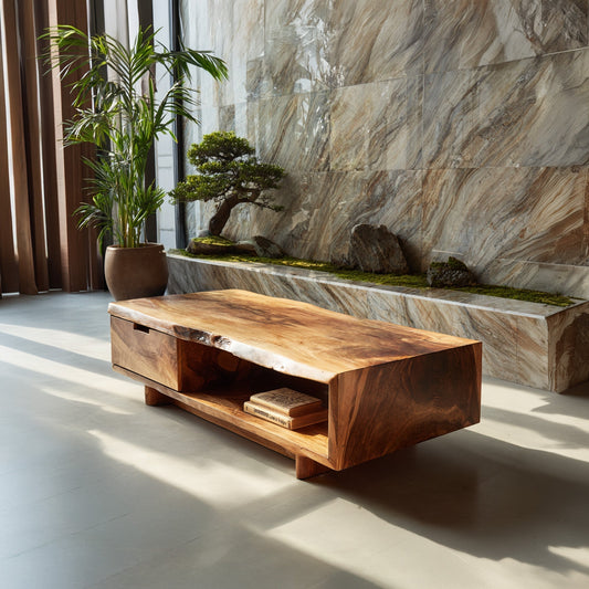 Live Edge Storage Coffee Table With Open Shelf - view 1 of 8