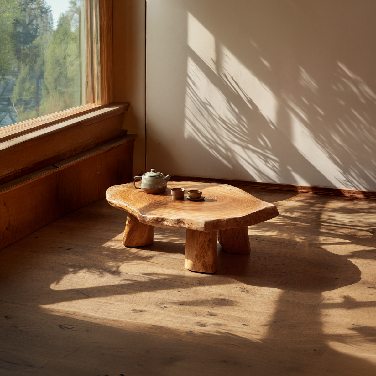 Round Live Edge Coffee Table with Solid Sculptural Legs - view 2 of 7