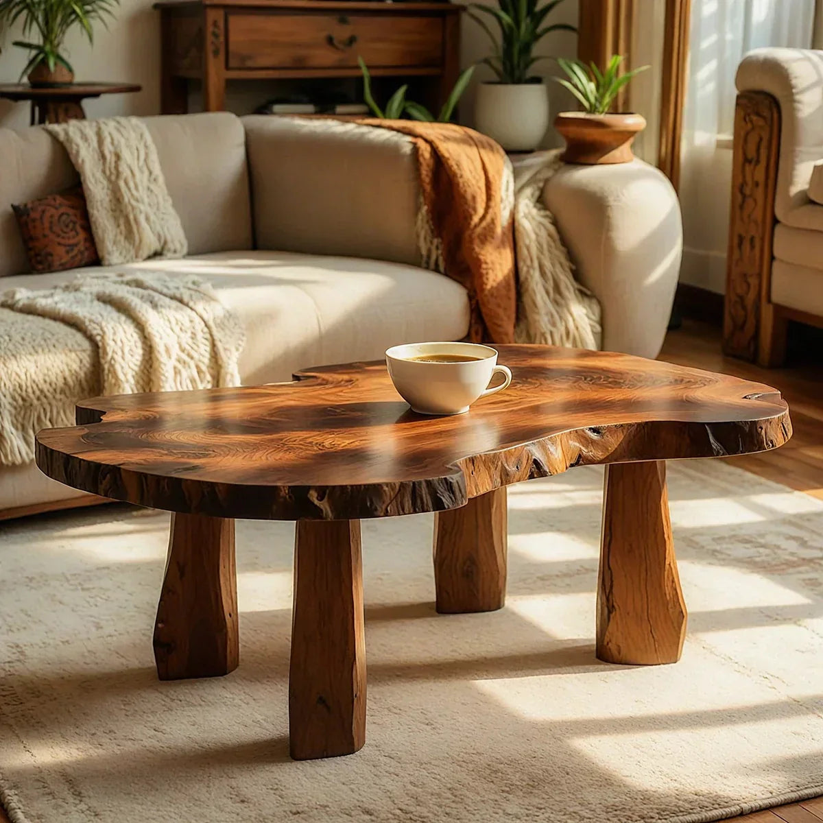 Live Edge Natural Wood Coffee Table with Solid Block Leg Base - view 1 of 7