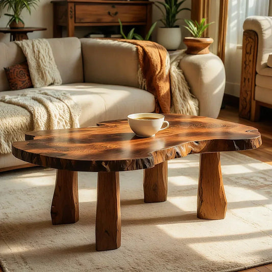 Live Edge Natural Wood Coffee Table with Solid Block Leg Base - view 1 of 7