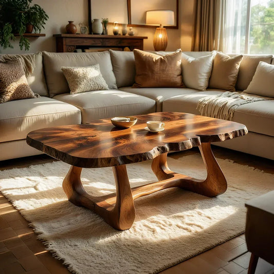 Live Edge Natural Wood Coffee Table with Curved Sculptural Frame - view 1 of 6
