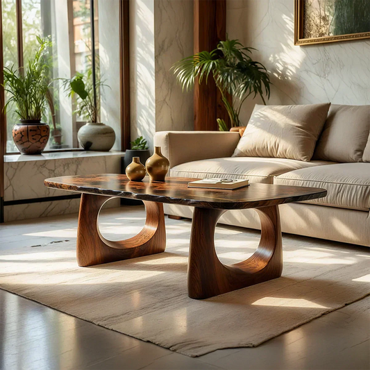 Live Edge Natural Wood Coffee Table with Dual Circular Sculpted Base - view 1 of 7