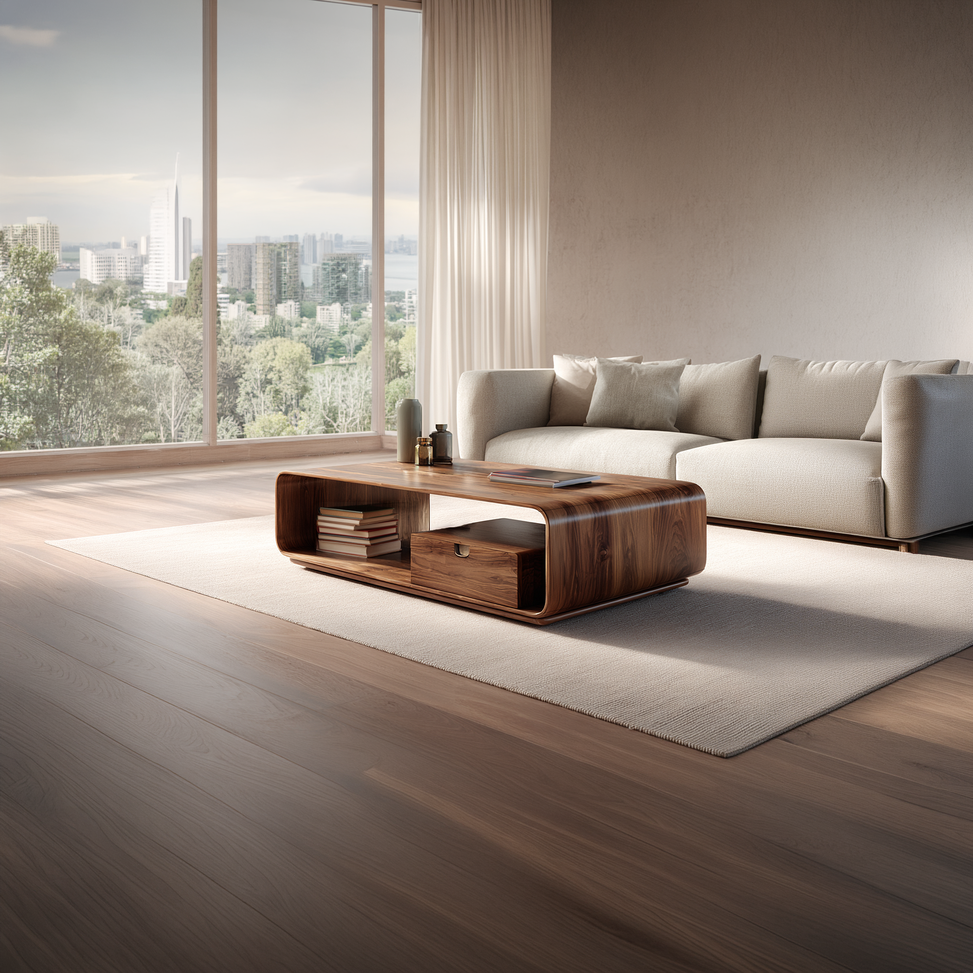 Modern Curved Coffee Table with Integrated Storage Design - view 5 of 7