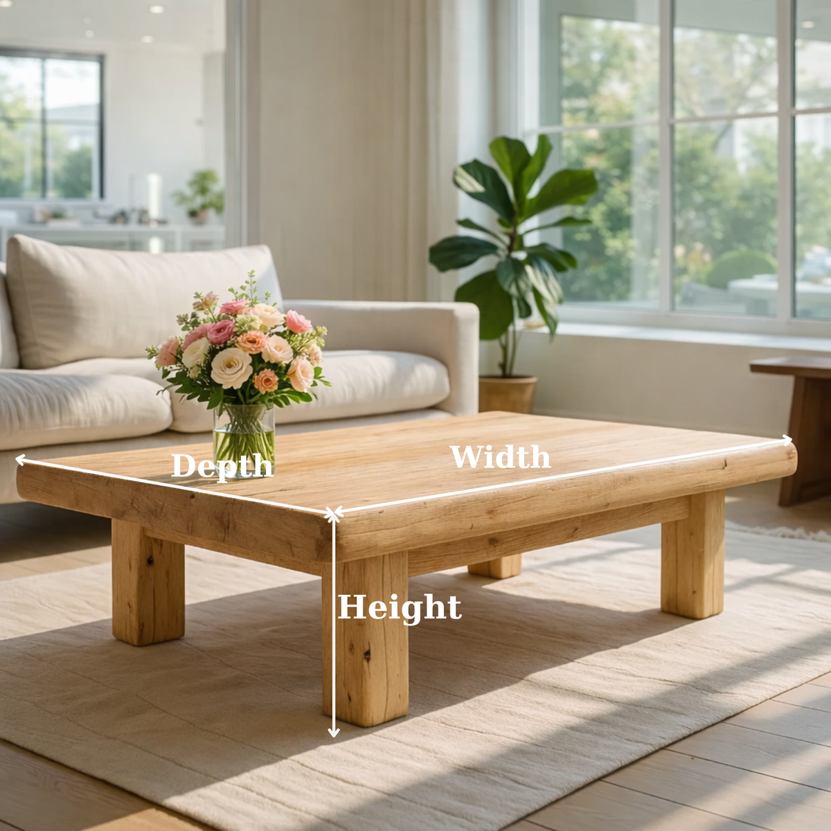 Rustic Solid Wood Coffee Table with Chunky Legs - view 6 of 9