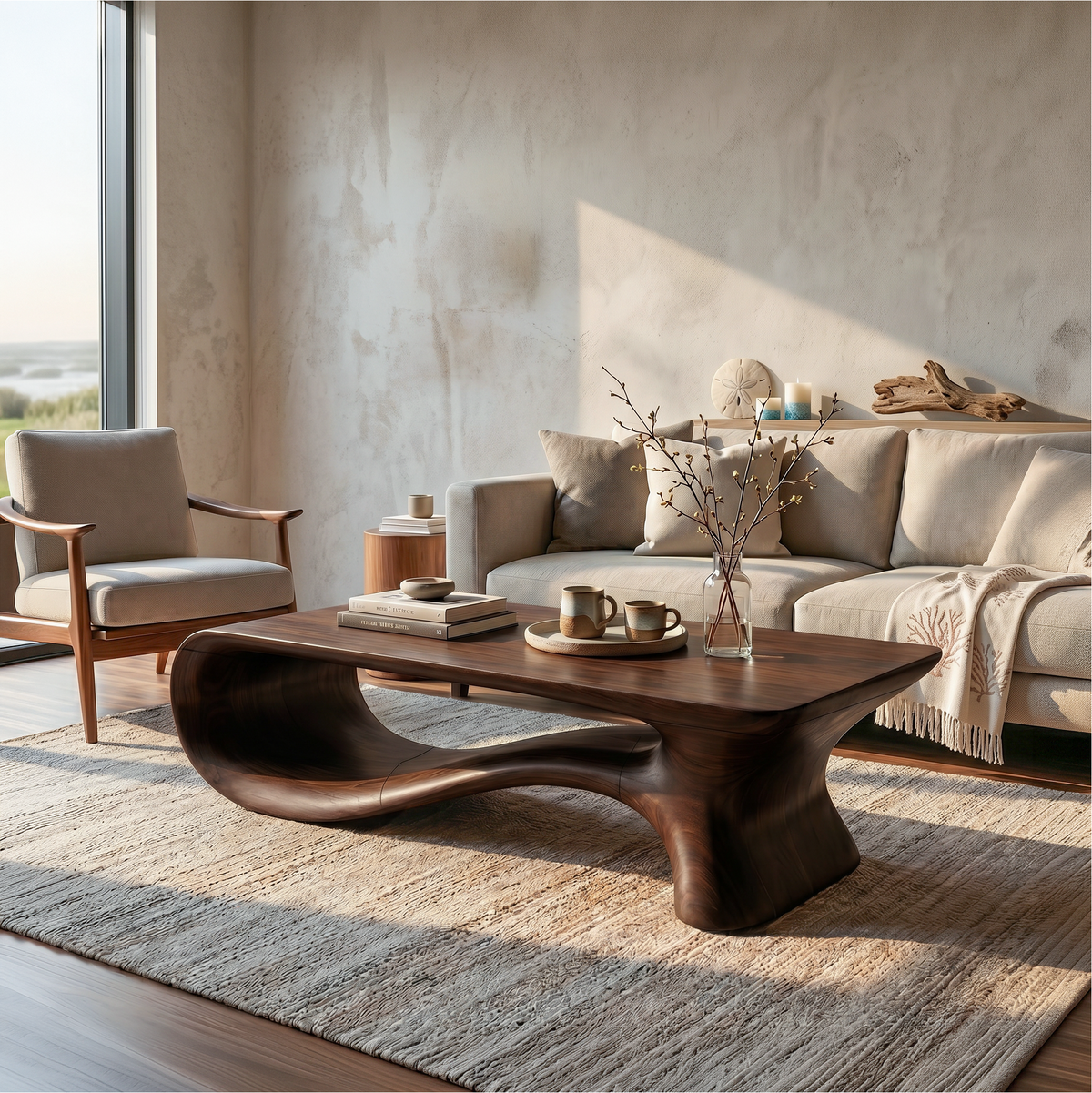 Modern Coffee Table With Flowing Organic Silhouette For Living Room - view 1 of 8