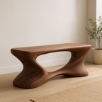 Handcrafted Solid Wood Bench – Sculptural Modern Walnut Wave Accent Table - view 1 of 6