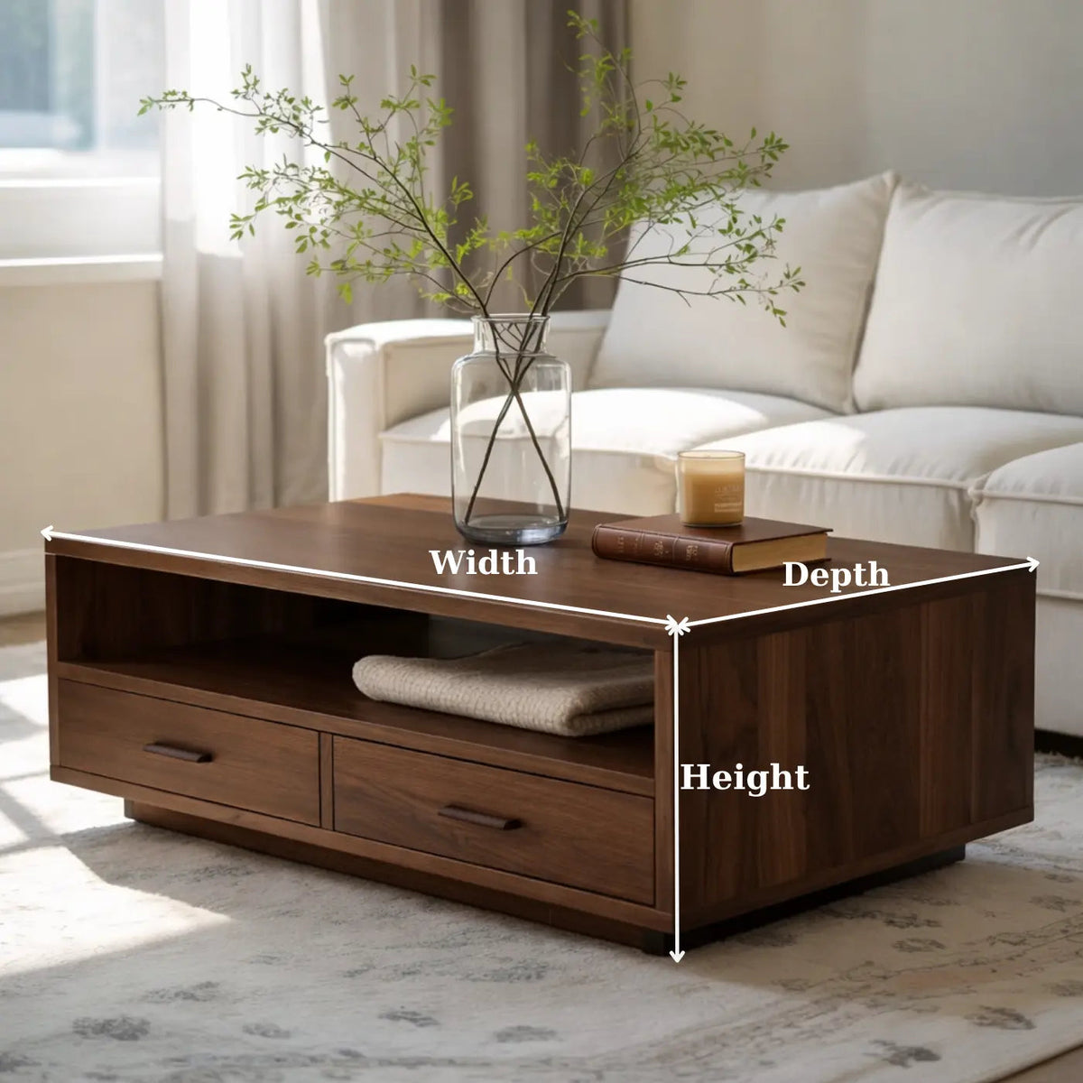 Solid Wood Coffee Table with Storage Drawers, Modern Design for Living Room - view 6 of 9