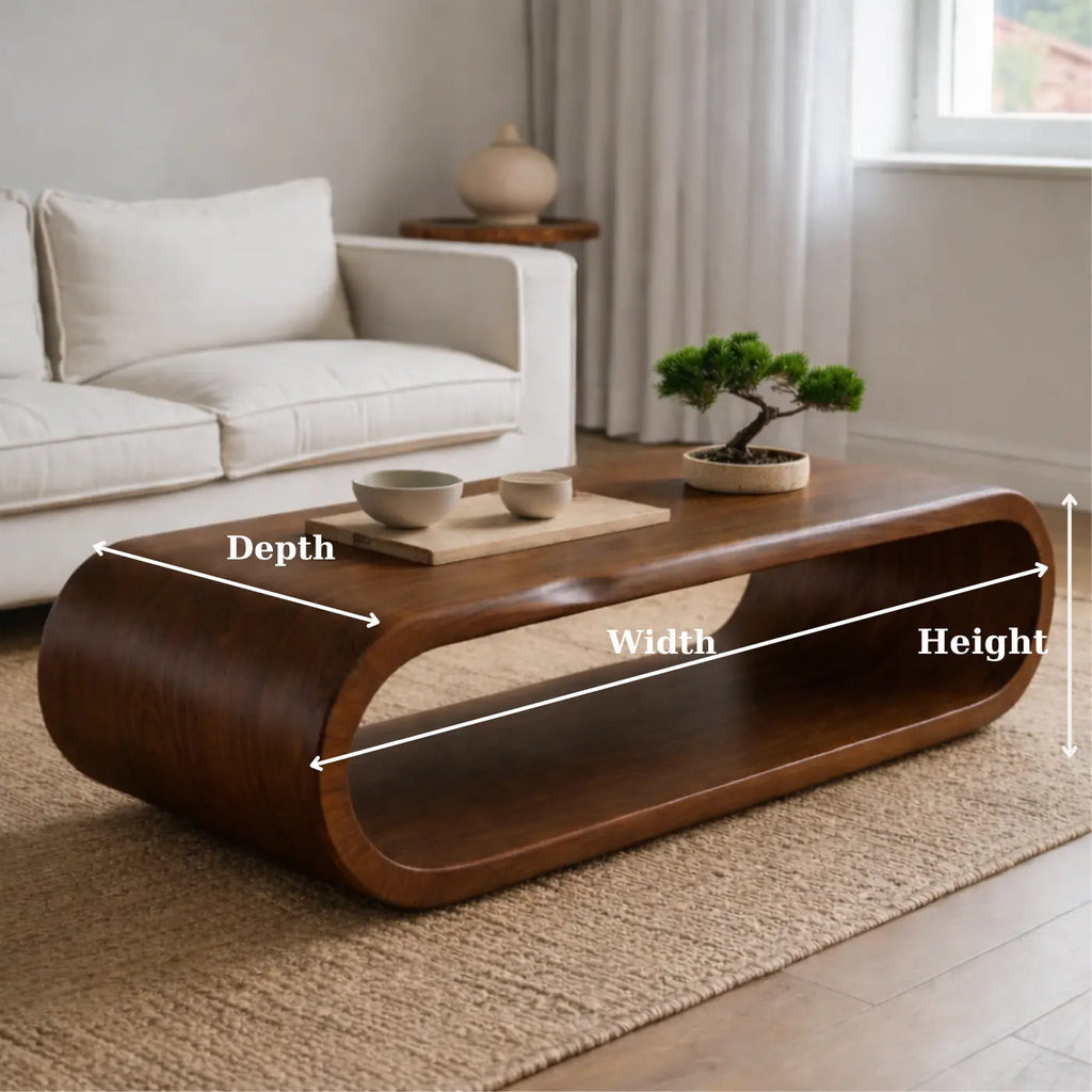 Sculptural Walnut Coffee Table with Curved Design and Open Shelf, Modern Living Room Decor - view 6 of 9