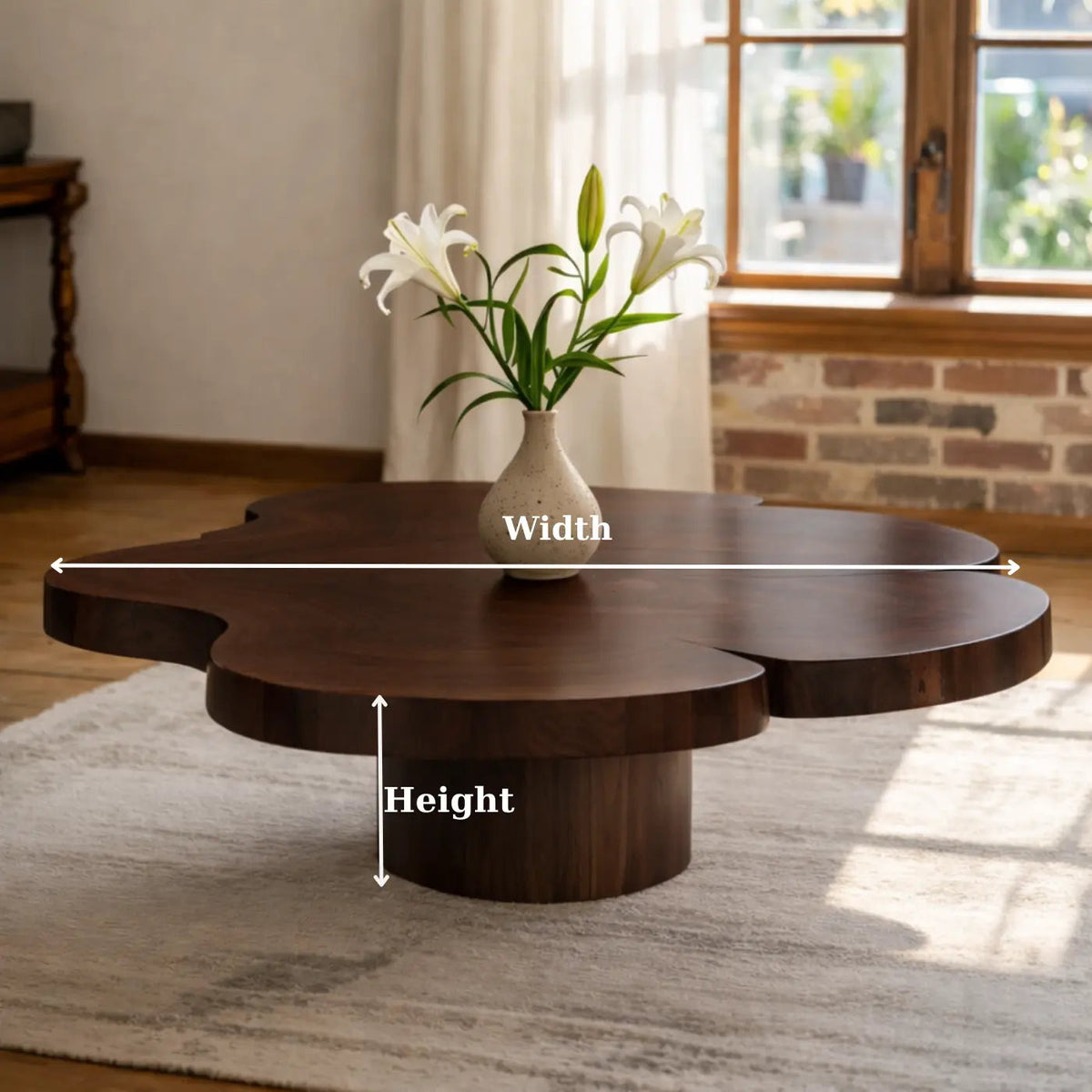Organic Shaped Walnut Coffee Table with Pedestal Base, Modern Sculptural Design for Living Room - view 6 of 9