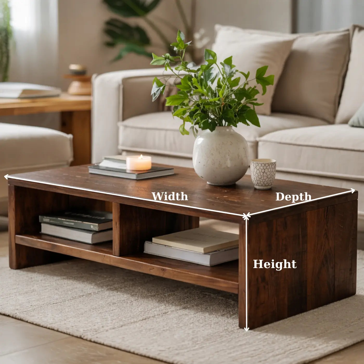 Solid Wood Coffee Table with Open Storage, Rustic Design for Living Room and Décor - view 6 of 9