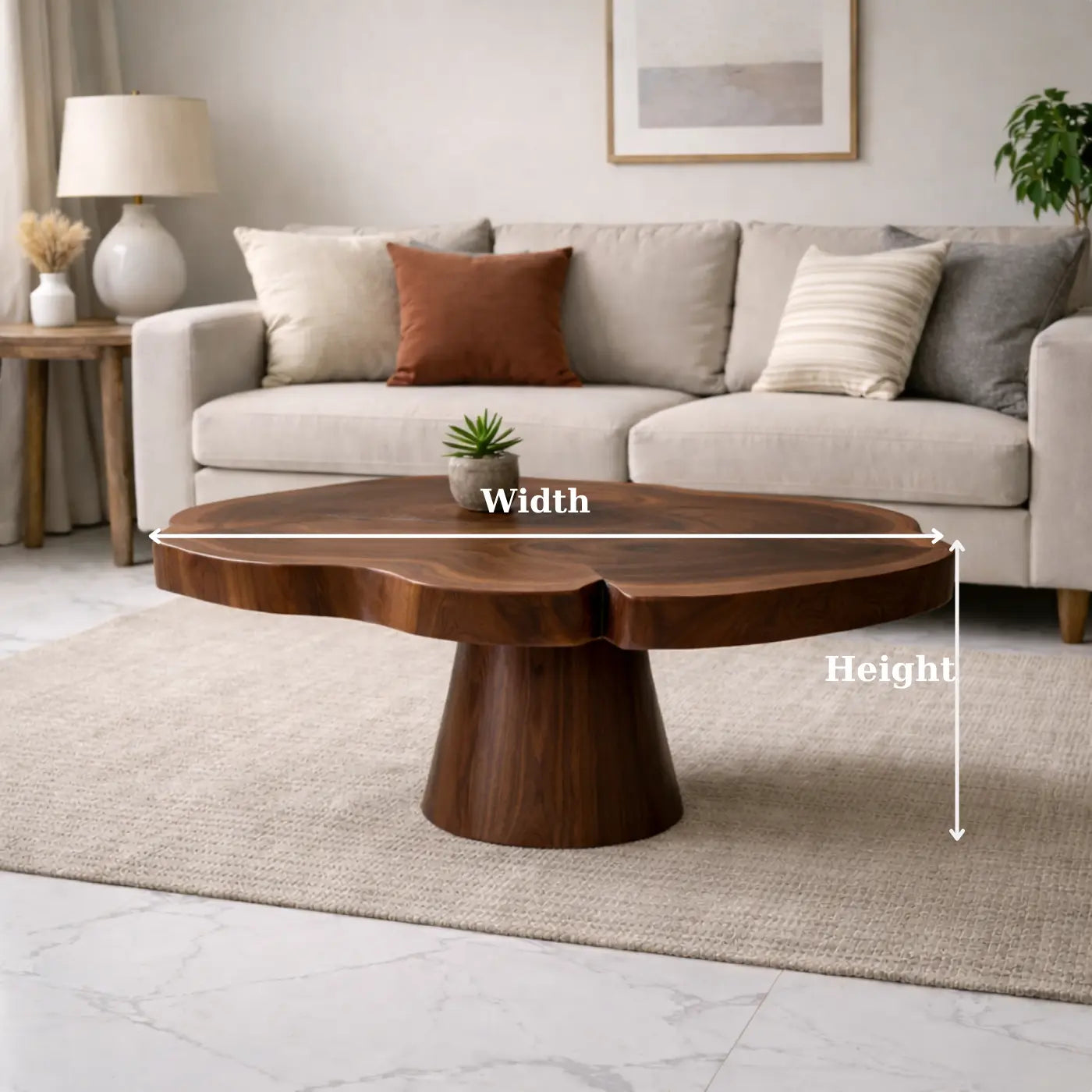 Solid Wood Coffee Table with Organic Edge Top Modern Sculptural Living Room Table - view 6 of 9