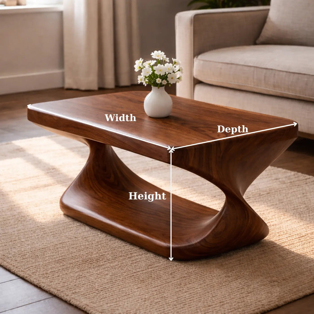 Modern Solid Wood Coffee Table with Sculptural Curved Base and Rectangular Wood Top - view 6 of 9