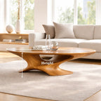 Modern Solid Wood Coffee Table with Sculptural Base and Round Wooden Living Room Table - view 6 of 9