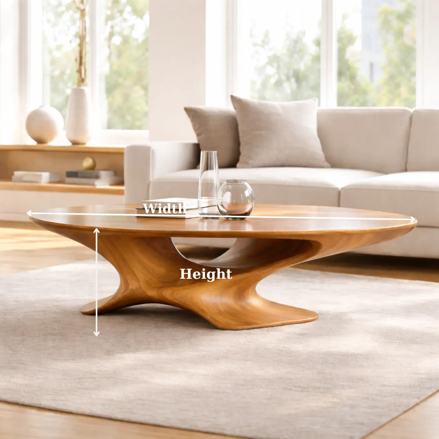 Modern Solid Wood Coffee Table with Sculptural Base and Round Wooden Living Room Table - view 6 of 9