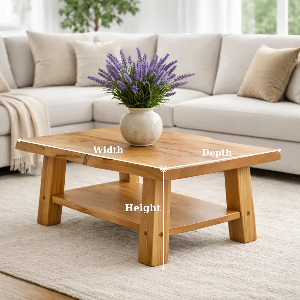 Solid Wood Coffee Table with Storage Shelf Rustic Wooden Living Room Table - view 6 of 9