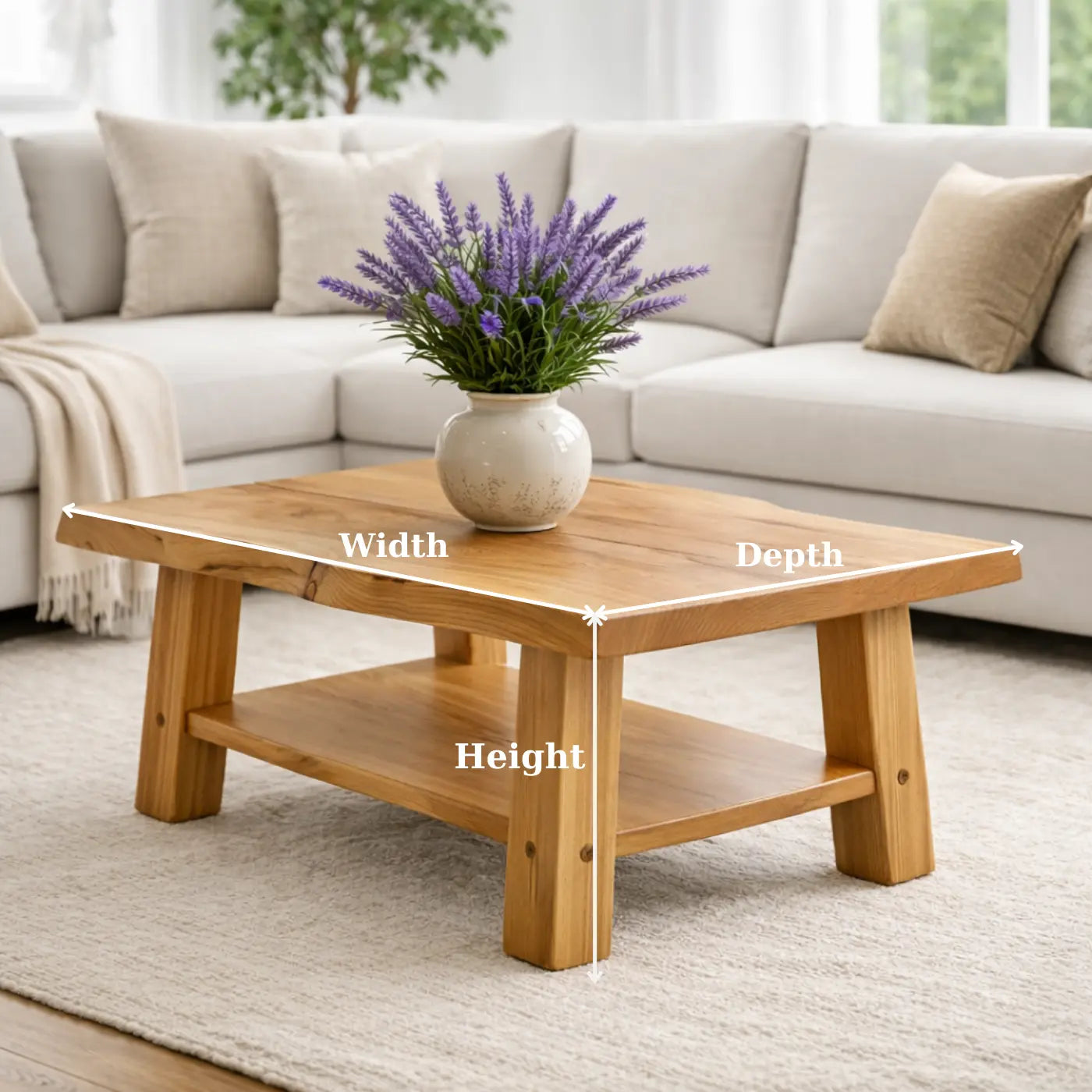 Solid Wood Coffee Table with Storage Shelf Rustic Wooden Living Room Table - view 6 of 9