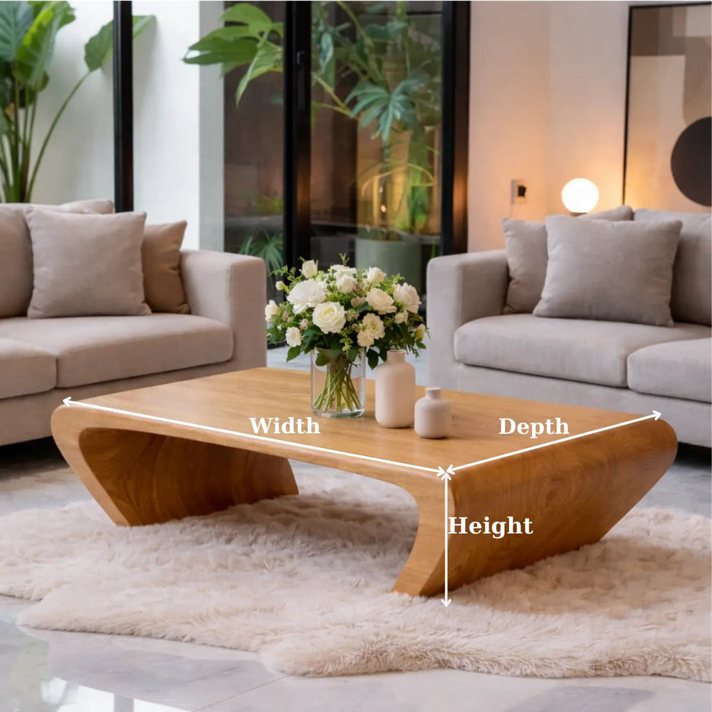 Modern Solid Wood Coffee Table with Sculptural Curved Base Minimalist Living Room Table - view 6 of 9