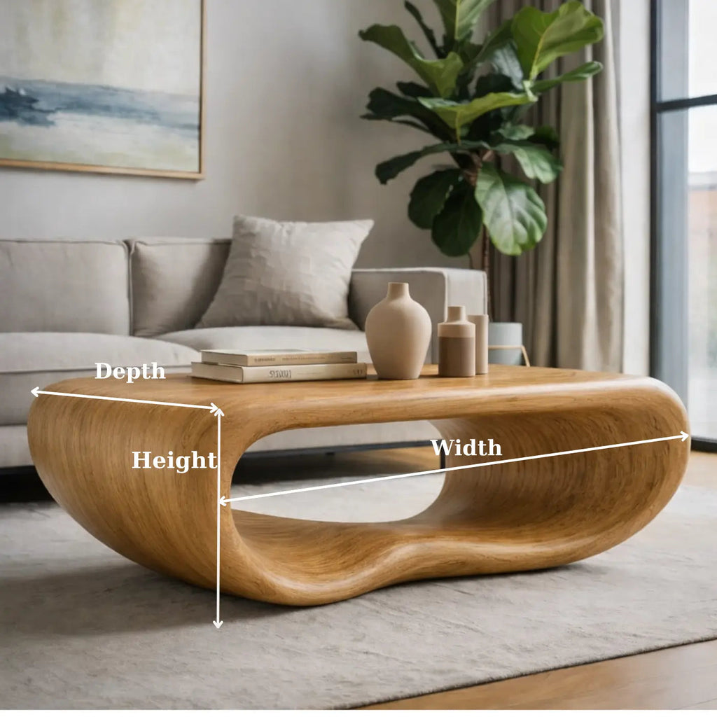 Modern Solid Wood Coffee Table with Sculptural Curved Design Minimalist Living Room Table - view 6 of 9