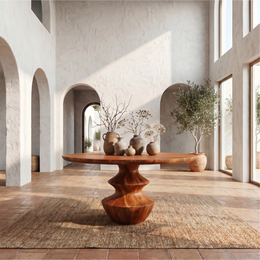 Modern Foyer Table With Sculptural Solid Wood Pedestal Base For Entryway - view 1 of 8