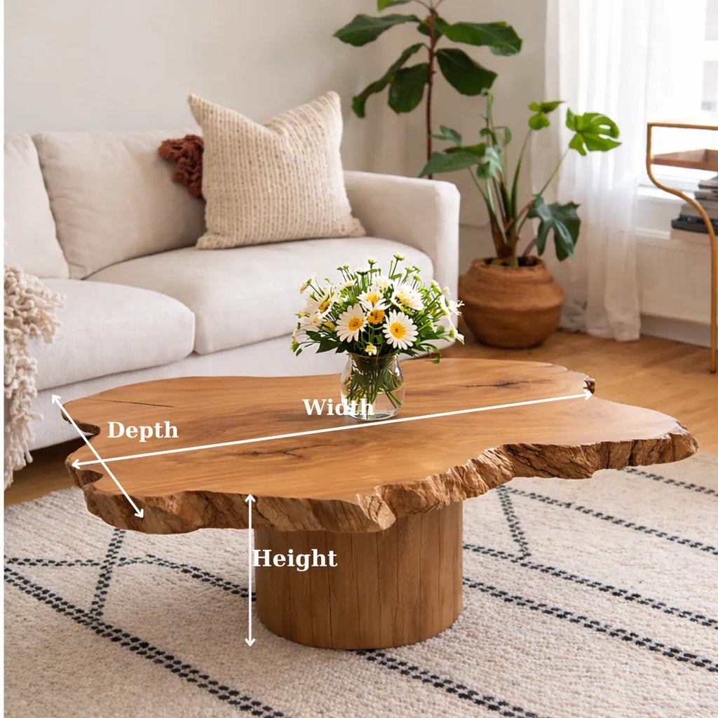 Live Edge Solid Wood Coffee Table for Living Room with Pedestal Base - view 6 of 9
