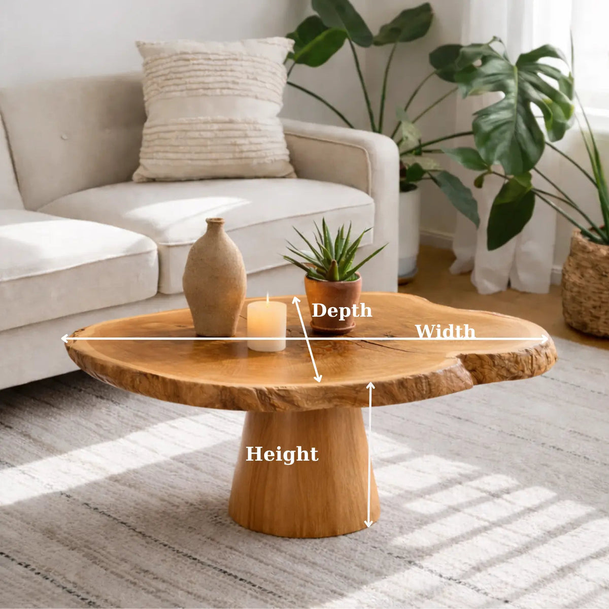 Live Edge Solid Wood Coffee Table for Living Room with Pedestal Base - view 6 of 9