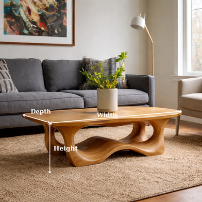 Solid Wood Coffee Table with Sculptural Base and Organic Curved Design - view 6 of 9