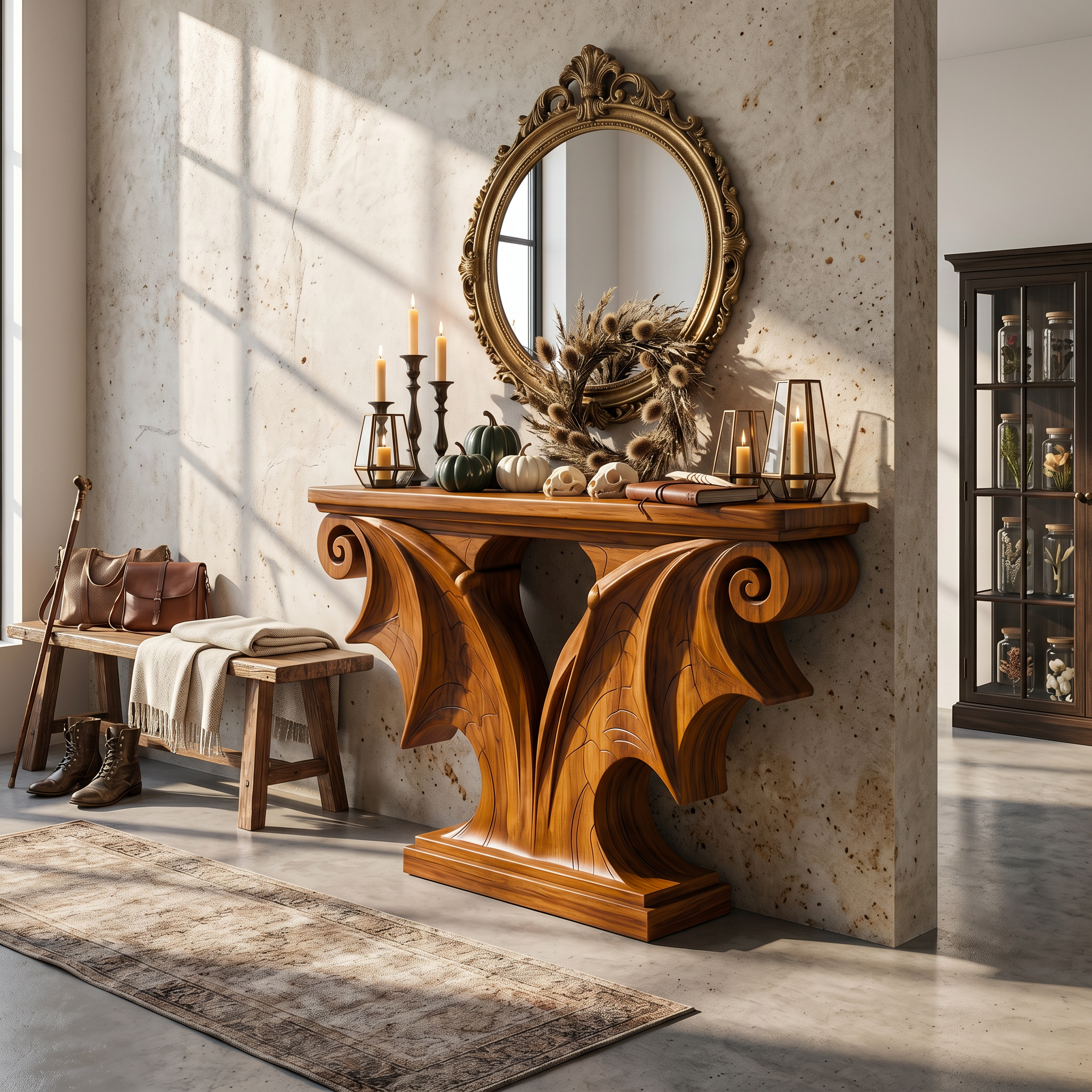 Sculptural Console Table Handcrafted Solid Wood Design For Entryway Living Room - view 1 of 8