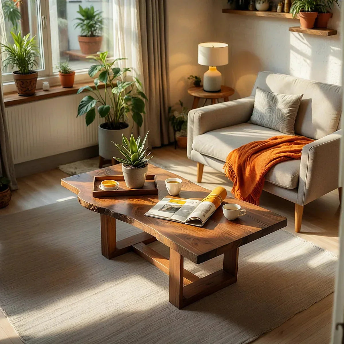 Live Edge Natural Wood Coffee Table with Sculptural Base - view 1 of 7