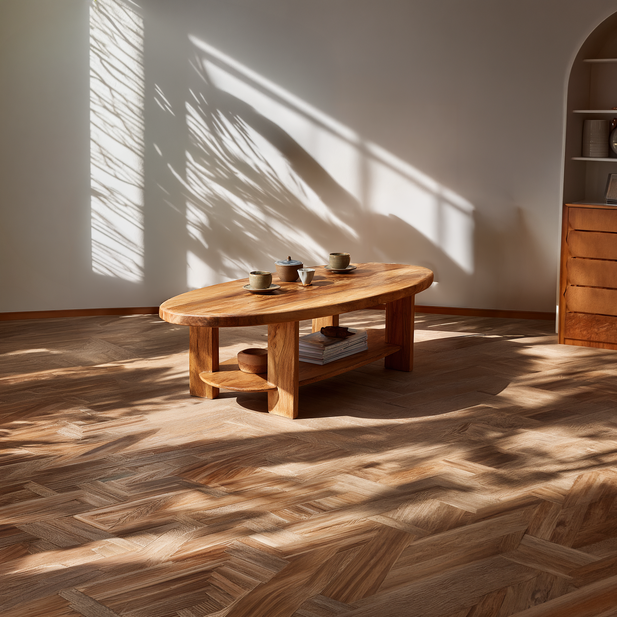 Oval Solid Wood Coffee Table with Open Shelf Storage - view 2 of 6