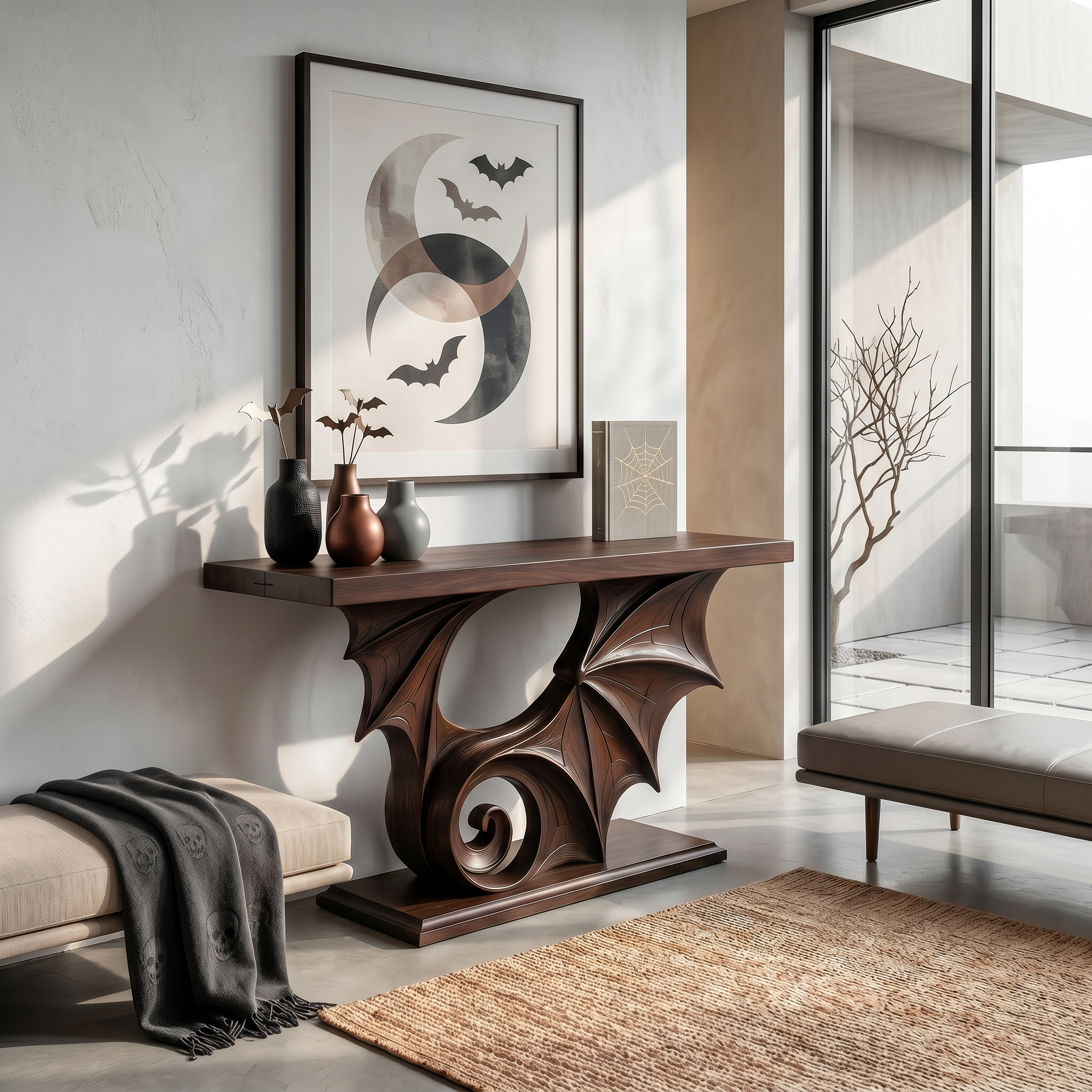 Sculptural Console Table Handcrafted Gothic Style For Entryway Hallway - view 1 of 8