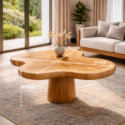 Organic Shape Solid Wood Coffee Table with Sculpted Pedestal Base - view 6 of 9
