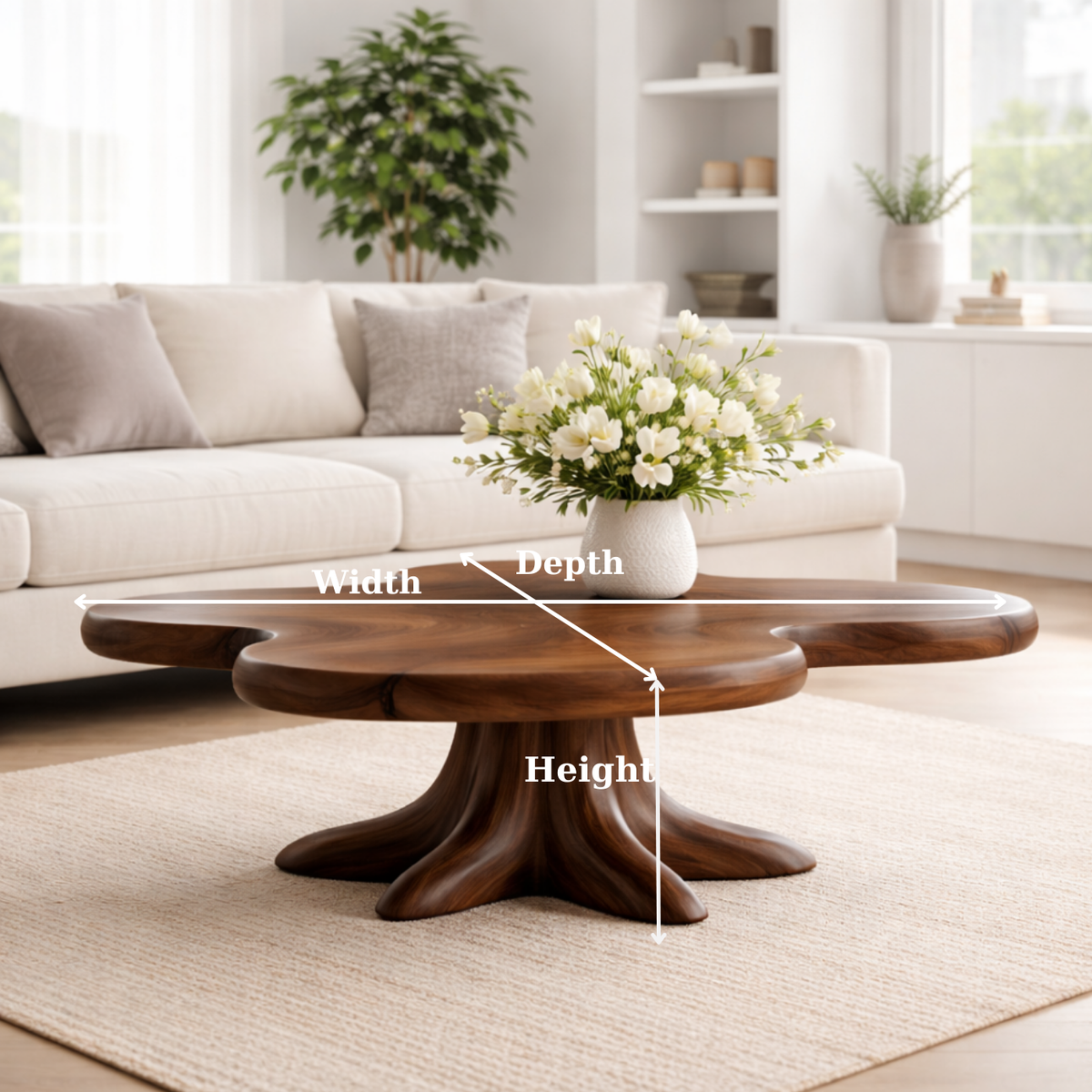 Solid Wood Coffee Table with Sculpted Flower Silhouette and Root Base - view 6 of 9