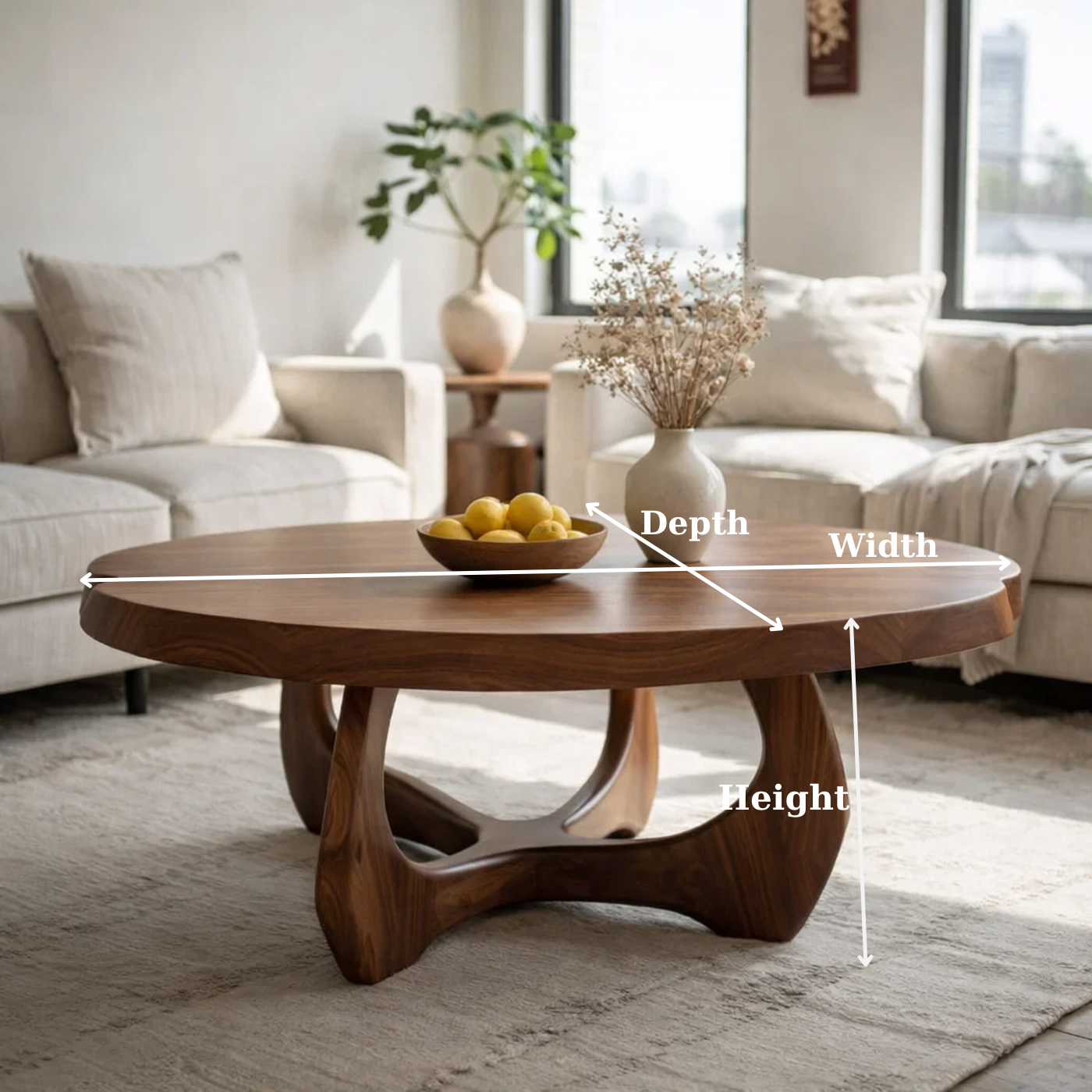 Modern Round Solid Wood Coffee Table with Sculptural Pedestal Base - view 6 of 9