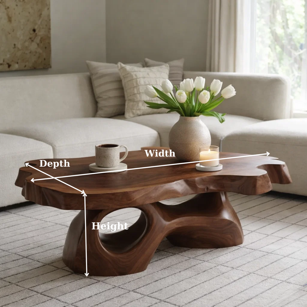 Solid Wood Live Edge Coffee Table with Sculpted Organic Base - view 6 of 9