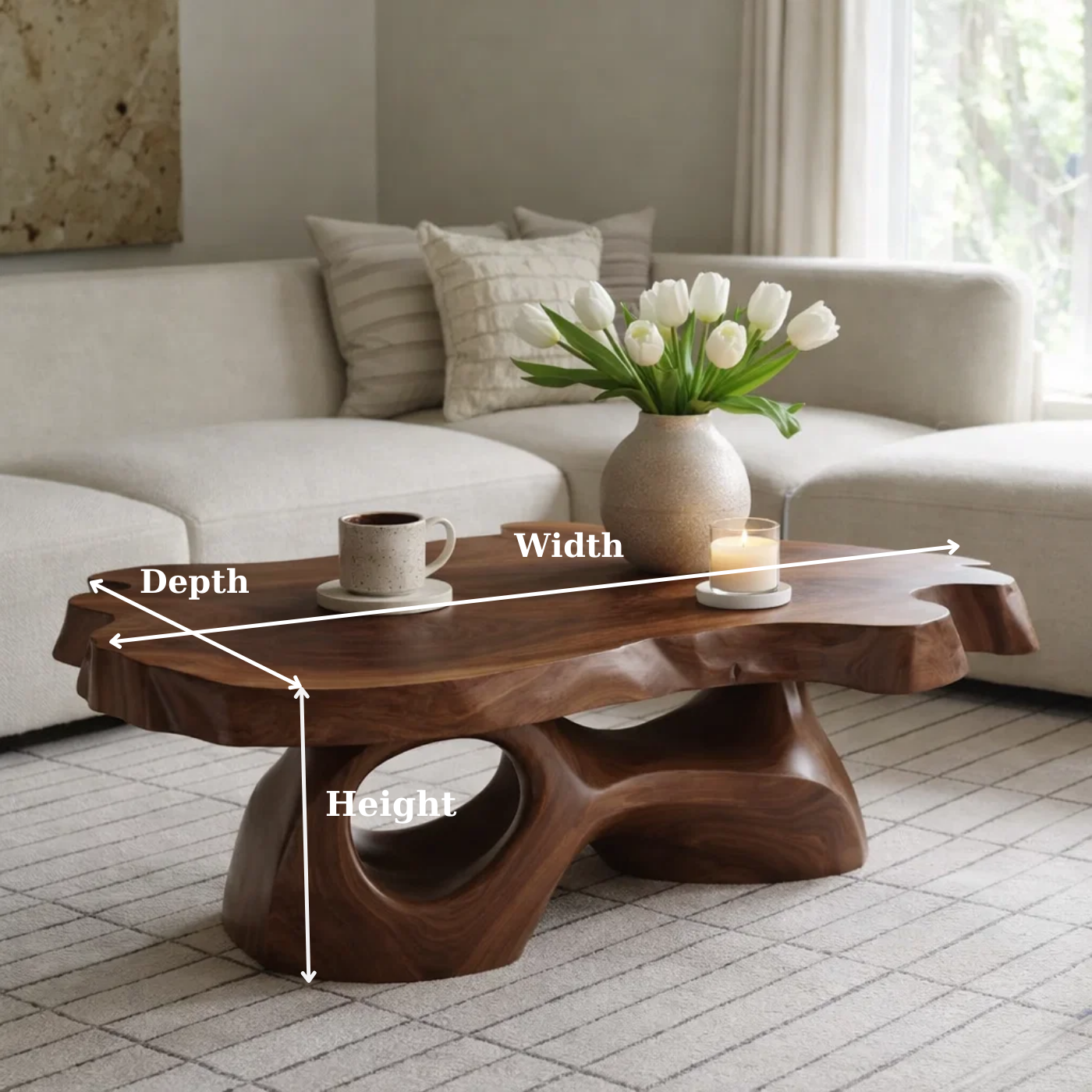 Solid Wood Live Edge Coffee Table with Sculpted Organic Base - view 6 of 9