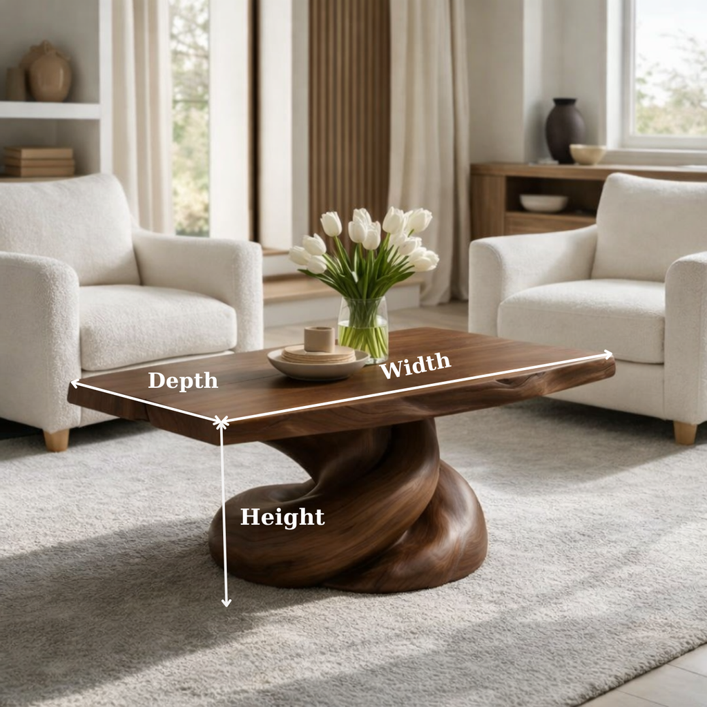 Solid Wood Coffee Table with Live Edge Top and Organic Sculptural Base - view 6 of 9