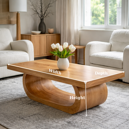 Solid Wood Coffee Table for Living Room with Curved Sculptural Base - view 6 of 9