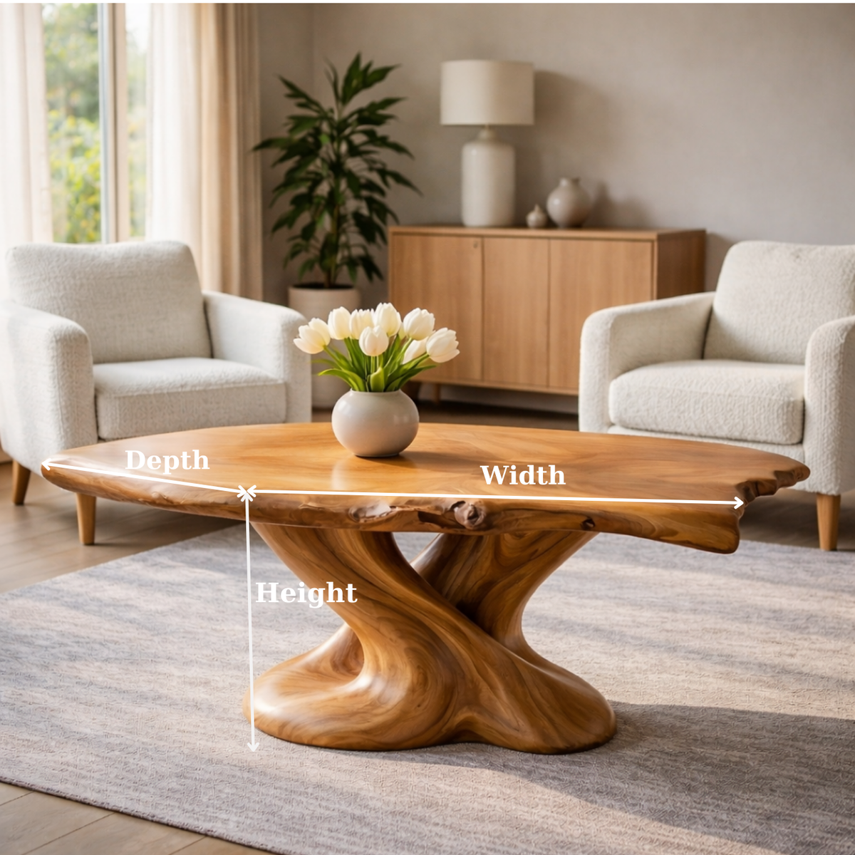 Solid Wood Live Edge Coffee Table with Sculptural Twisted Base - view 6 of 9