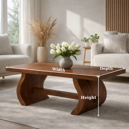 Solid Wood Coffee Table for Modern Home with Sculpted Curved Legs - view 6 of 9
