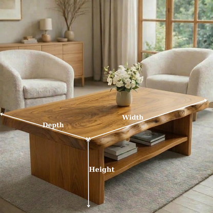 Solid Wood Coffee Table for Living Room with Live Edge Top and Storage Shelf - view 6 of 9