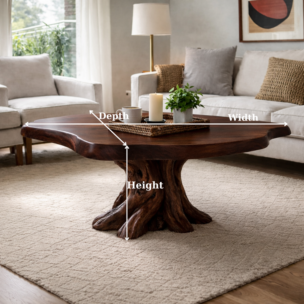 Solid Wood Round Coffee Table for Rustic Living Room with Tree Root Base - view 6 of 9