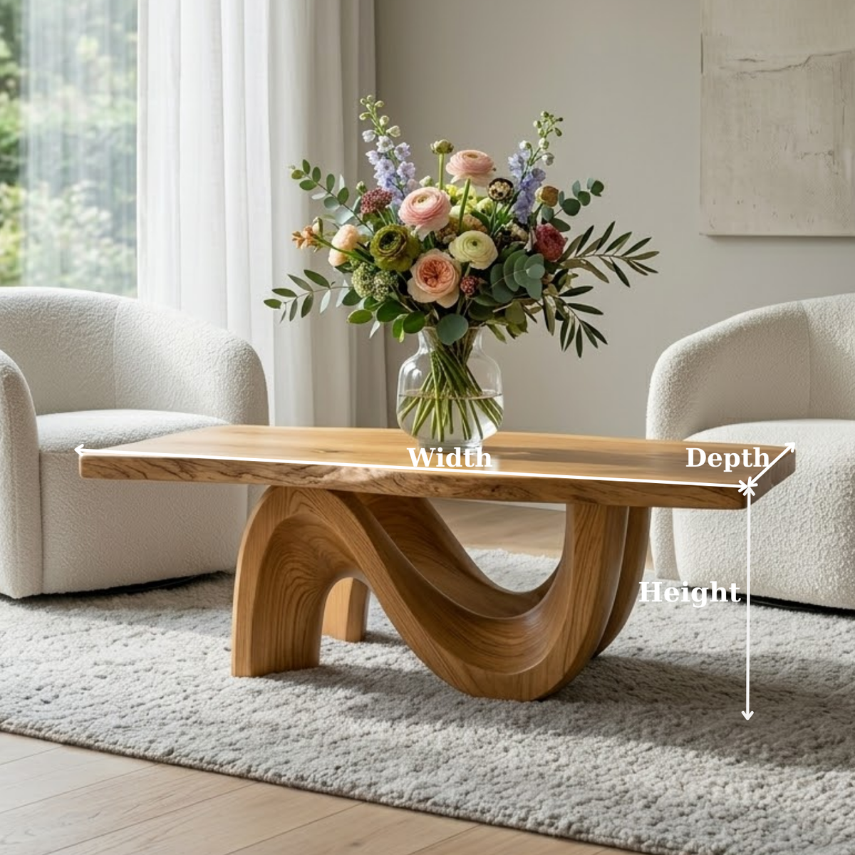 Solid Wood Coffee Table for Modern Living Room with Sculptural Curved Base - view 6 of 9