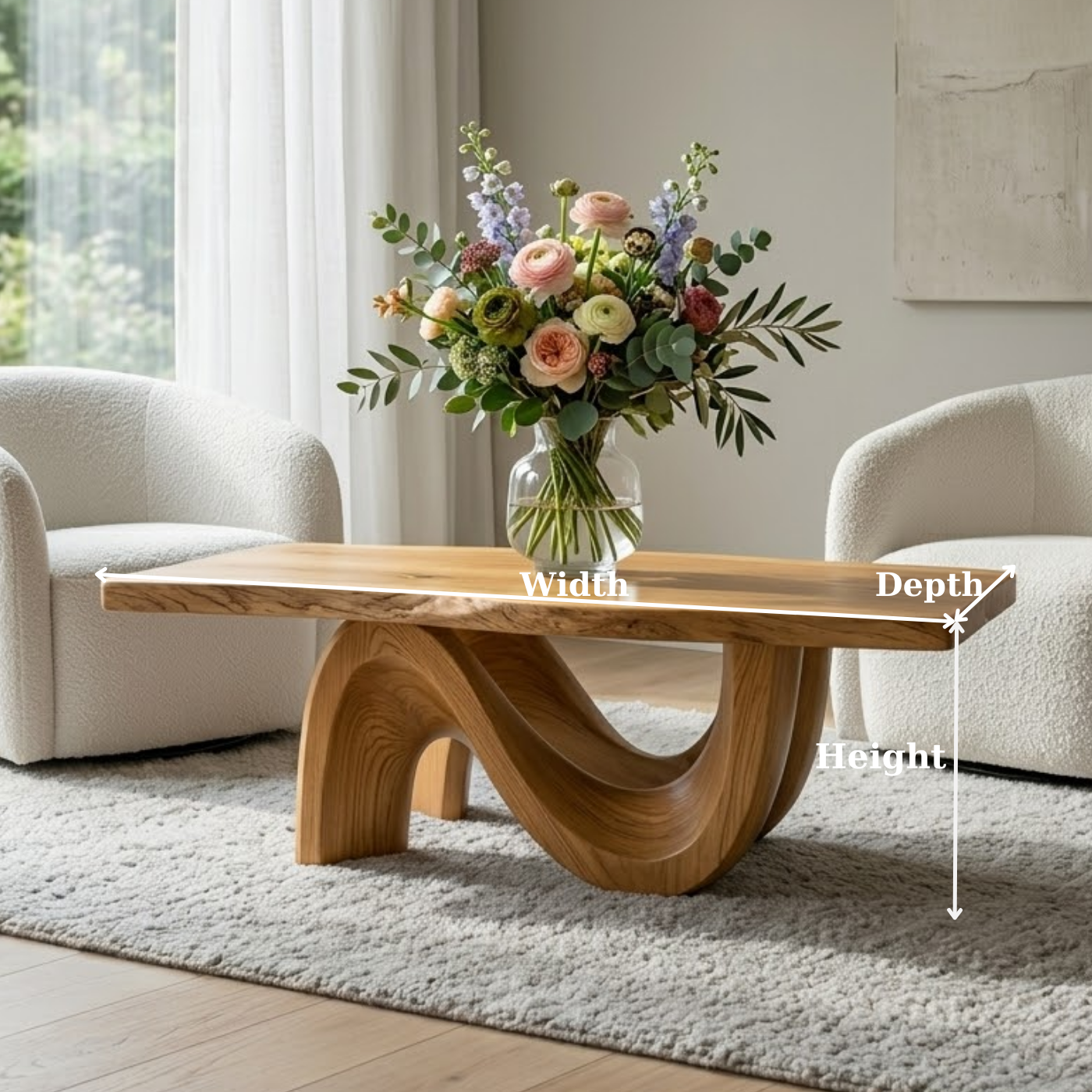 Solid Wood Coffee Table for Modern Living Room with Sculptural Curved Base - view 6 of 9