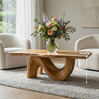 Solid Wood Coffee Table for Modern Living Room with Sculptural Curved Base - view 6 of 9