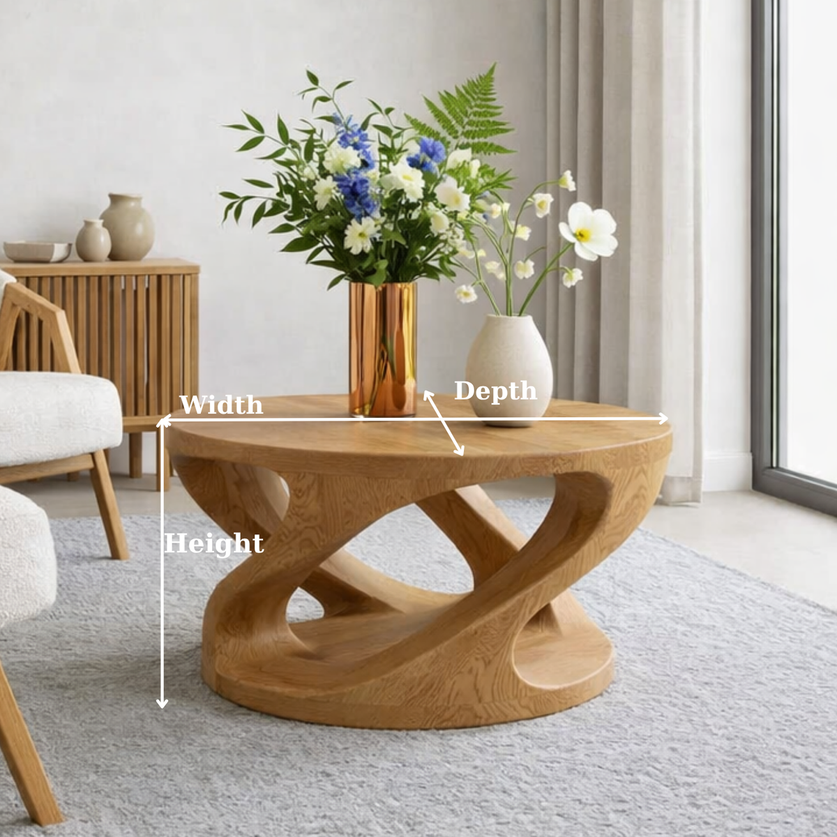 Solid Wood Coffee Table with Sculptural Curved Base - view 6 of 9