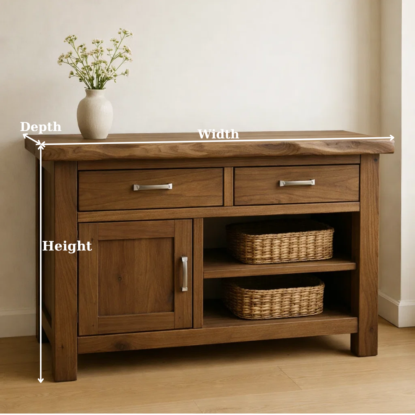 Solid Wood Console Table with 2 Drawers and Open Shelving for Storage - view 6 of 9