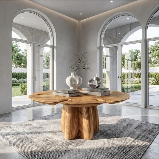 Modern Foyer Table With Sculptural Solid Wood Pedestal Base For Entryway And Hallway - view 1 of 8