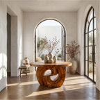 Rustic Foyer Table With Sculptural Ring Pedestal Base For Entryway And Hallway - view 1 of 8