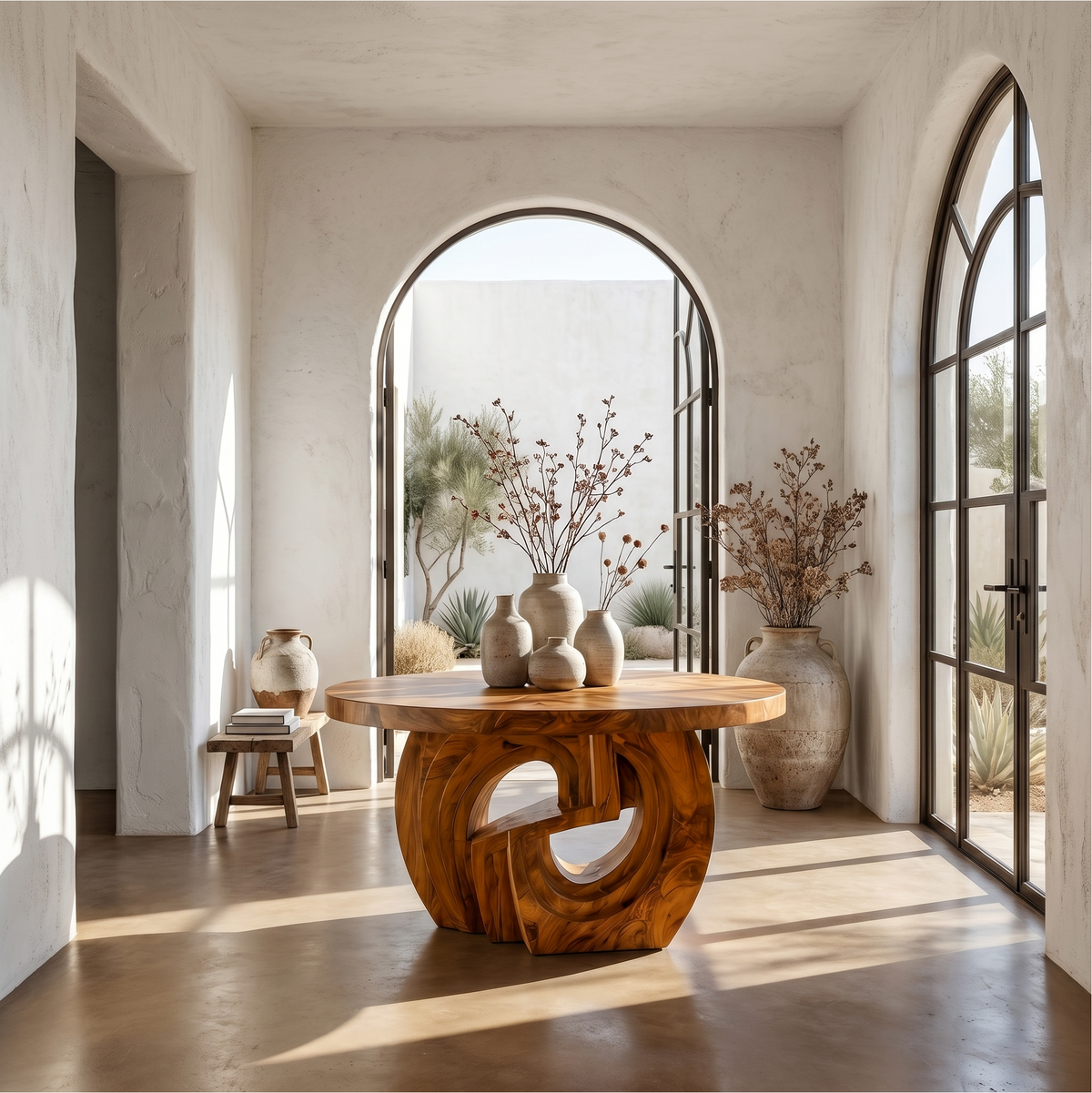 Rustic Foyer Table With Sculptural Ring Pedestal Base For Entryway And Hallway - view 1 of 8